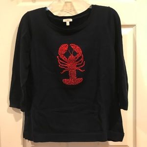 TALBOTS Navy with Red Lobster Pullover Sweater